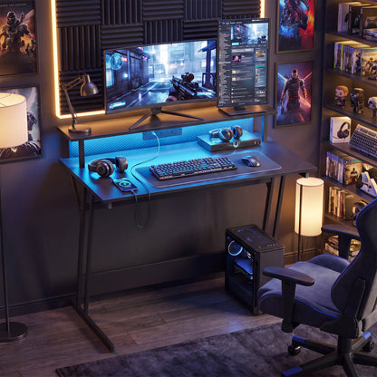 HOMCOM Two-Level LED Gaming Desk - Black