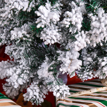 HOMCOM 4FT Prelit Artificial Snow Flocked Christmas Tree with Warm White LED Light, Holiday Home Xmas Decoration, Green White