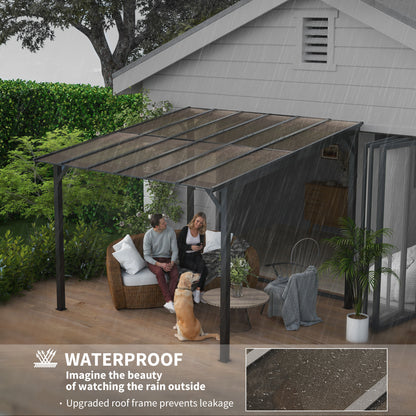 Outsunny 3 x 3 m Lean to Pergola with UPF 50+ Waterproof Polycarbonate Roof, Wall-Mounted or Free Standing Hardtop Roof Garden Metal Pergola Gazebo, Heavy Duty Outdoor Sun Shade, Dark Grey