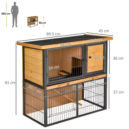 PawHut Guinea Pig Hutch Rabbit Hutch Wood-metal Elevated Pet House Bunny Cage with No-Leak Tray Ramp Openable Roof Outdoor 89.5 x 45 x 81cm Light Yellow--ChewyGames-ChewyGames