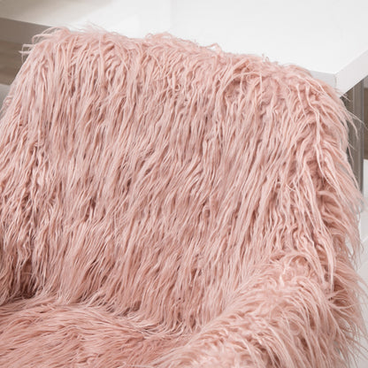 Vinsetto Faux Fur Desk Chair, Rolling Swivel Makeup Chair with Adjustable Height, Armrets for Home Office, Bedroom, Pink