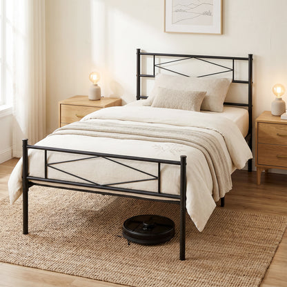 HOMCOM 3ft Single Bed Frame with Headboard and Footboard, Metal Platform Bed Frame with 32 cm Underbed Storage, Black