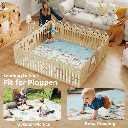 AIYAPLAY Foldable Baby Plat Mat Double Sided, Kids Floor Mat for Crawling, 200L x 150W cm, Car track and Owl Theme-Play Mats-ChewyGames-ChewyGames