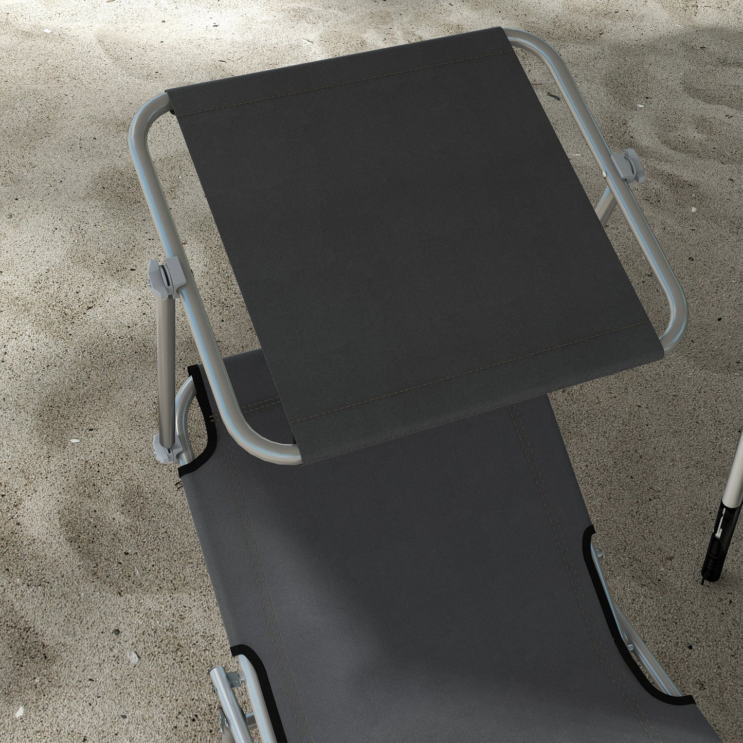 Outsunny Folding Sun Lounger Set of 2 with Canopy, Reclining Sunbed with 4-Position Adjustable Backrest, 600D Oxford Cloth, Portable Garden Lounger Recliner Chair for Beach, Camping, Patio, Grey