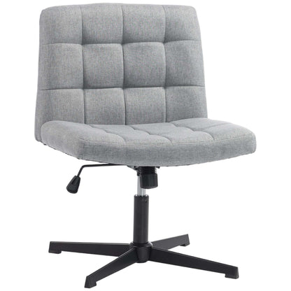 HOMCOM Armless Office Chair, Cross Legged Linen Computer Desk Vanity Chair with Wide Seat, Rocking Function, Grey
