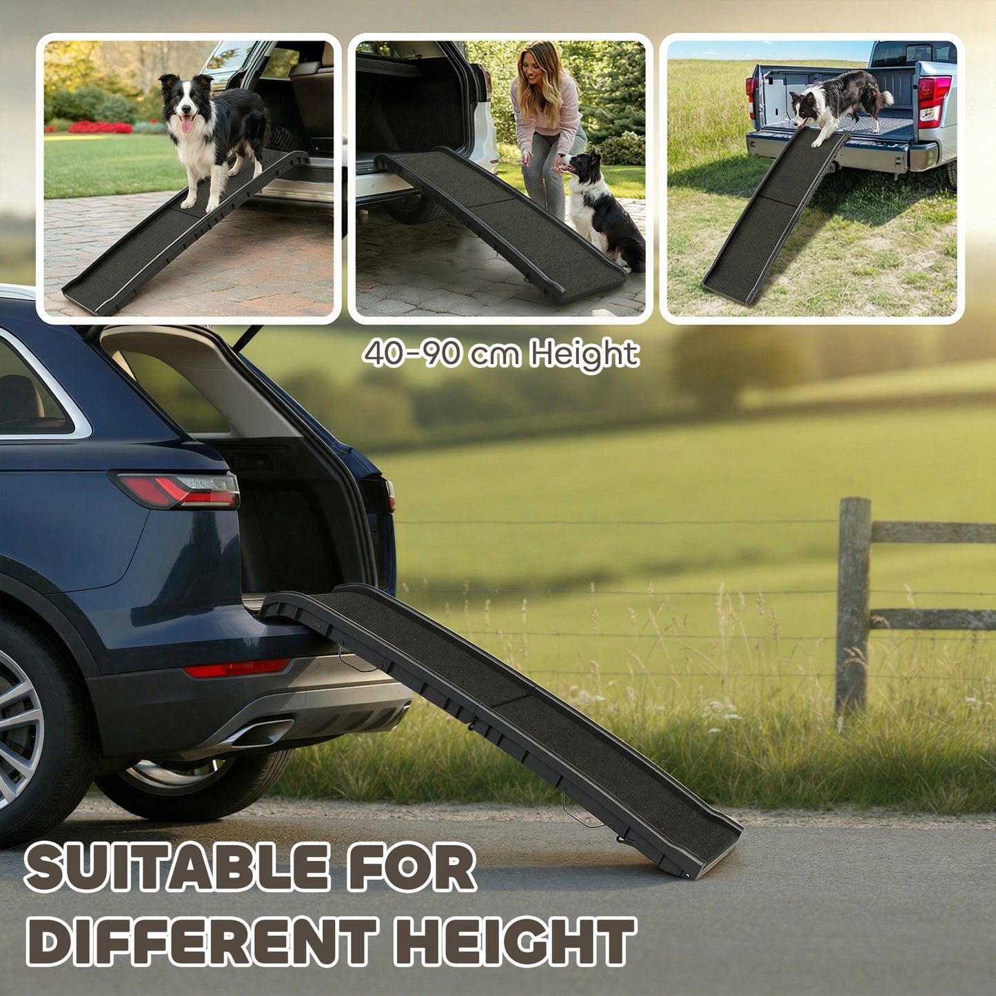 PawHut Foldable Dog Ramp with Frosted Anti-slip Surface, Portable & Lightweight, for Cars, Home, 155 x 38.5 x 15.5 cm