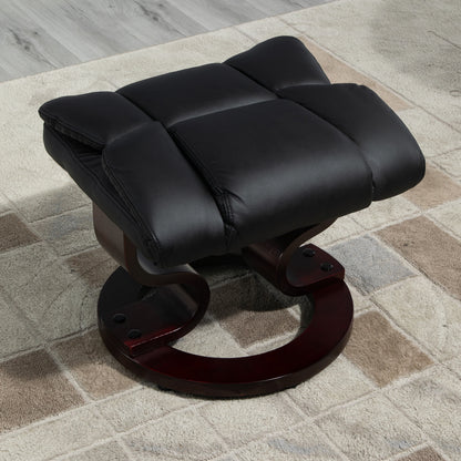HOMCOM 360° Swivel Recliner Chair with Footstool, PU Leather Manual Recliner Armchair with Footstool, Solid Wood Base, Upholstered Reclining Chair for Living Room, Bedroom, Office, Black