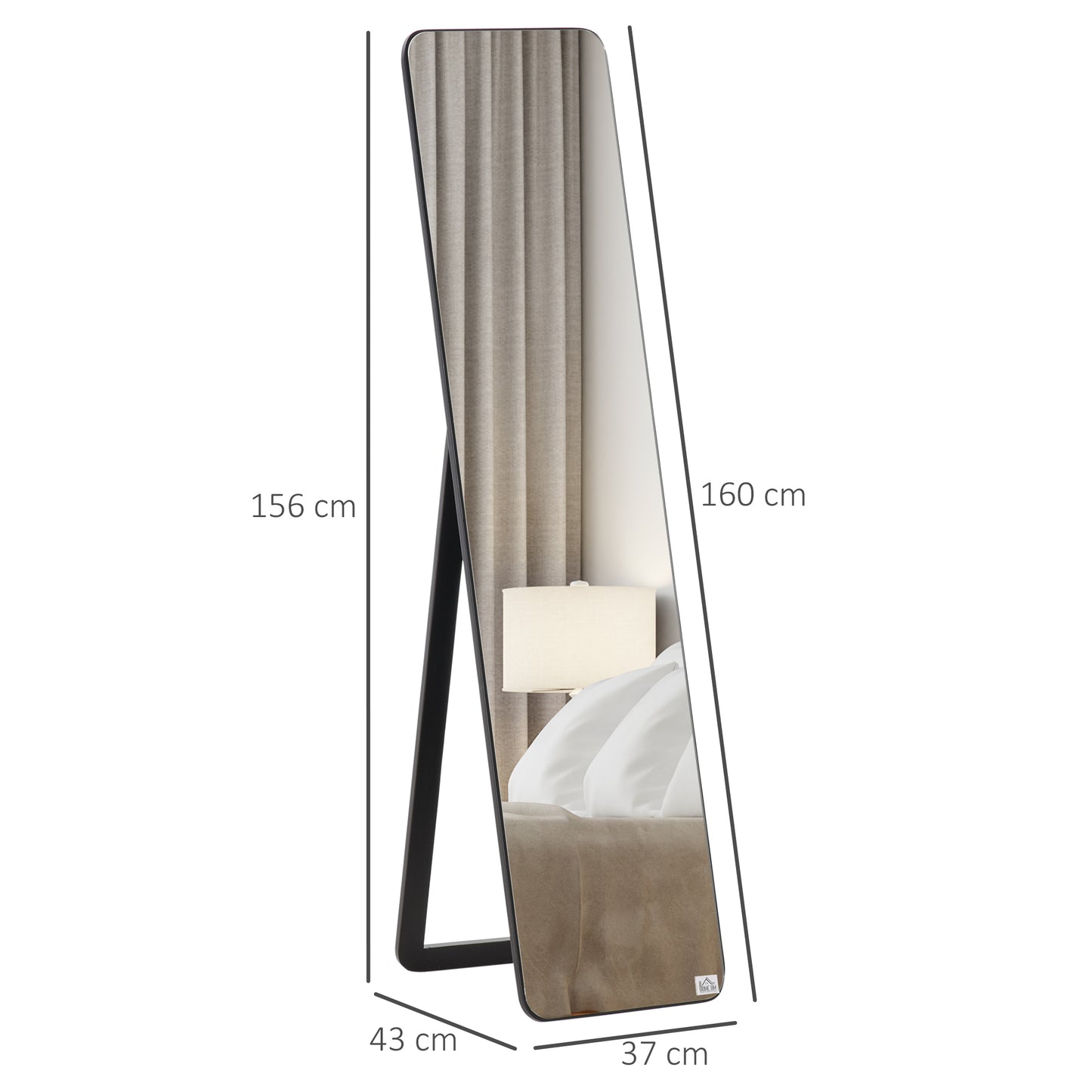 HOMCOM Full Length Mirror, 156 x 37 cm Rectangular Full Body Mirror with Stand, Floor Standing, Hanging or Leaning Against Wall for Bedroom Cloakroom, Black