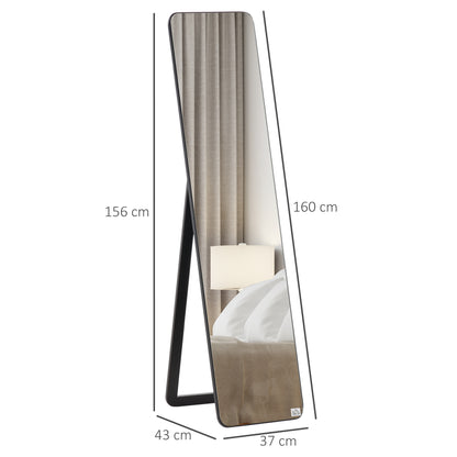 HOMCOM Full Length Mirror, 156 x 37 cm Rectangular Full Body Mirror with Stand, Floor Standing, Hanging or Leaning Against Wall for Bedroom Cloakroom, Black