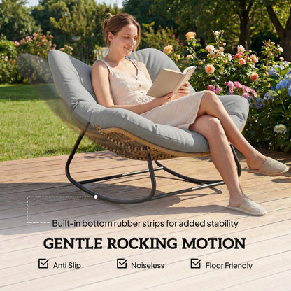 Outsunny Indoor Outdoor Rocking Chair, Oversized Rocking Egg Chair with Cushion for Living Room, Garden, Patio, Light Grey-Rocking Chairs-ChewyGames-ChewyGames