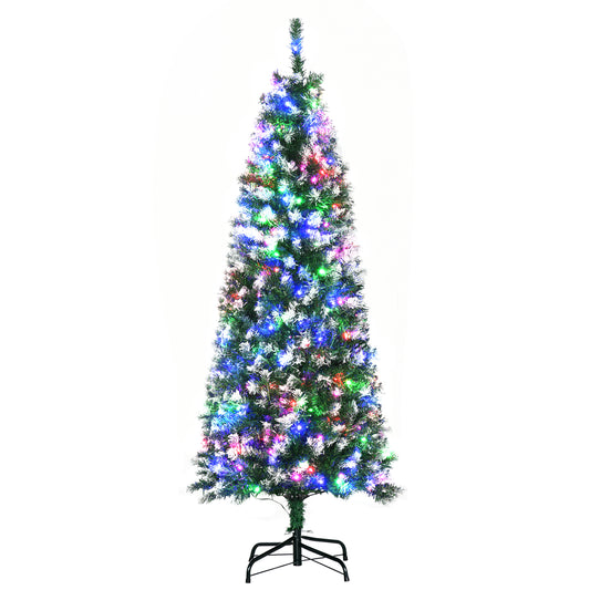 HOMCOM 5FT Tall Prelit Pencil Slim Artificial Christmas Tree with Realistic Branches, 250 Colourful LED Lights and 408 Tips, Xmas Decoration, Green-Artificial Trees-ChewyGames-ChewyGames