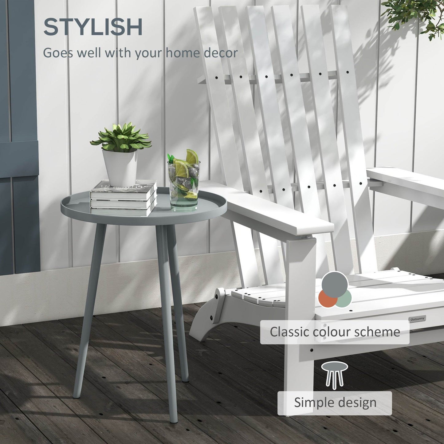 Outsunny Round Garden Coffee Table, Outdoor Side Table with Rounded Steel Edge, Ø40 x 50H cm, Grey
