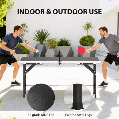 SPORTNOW 5ft Mid-Size Table Tennis Table, Ping Pong Table with Net, 2 Table Tennis Paddles and 3 Balls for Indoor Game, Black
