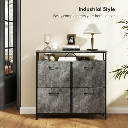 HOMCOM Shoe Storage Cabinet with 4 Flip Drawers and Open Shelf - Cement Grey