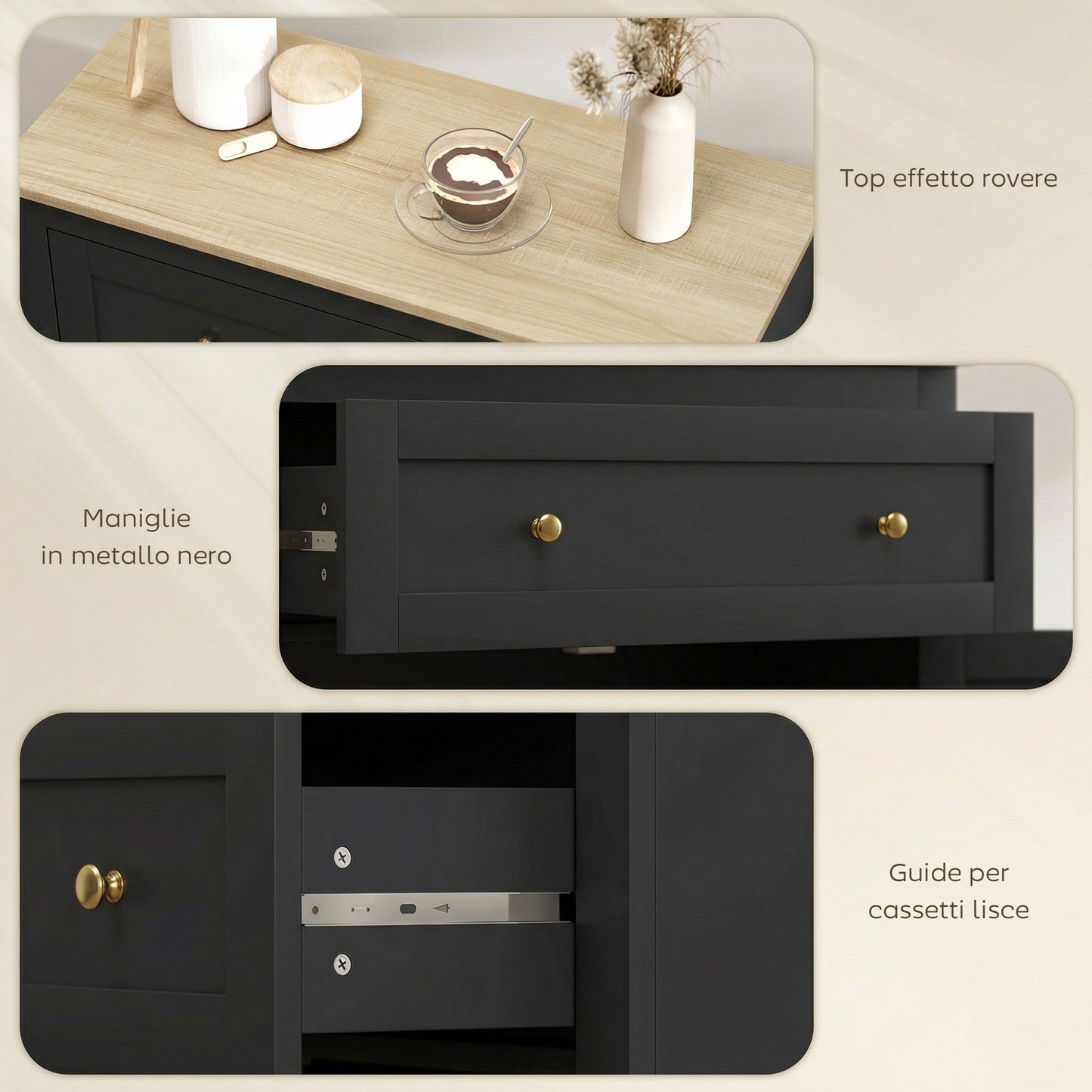 HOMCOM Sideboard Storage Cabinet, Modern Kitchen Cupboard with Adjustable Shelf, Drawer and Double Doors, Black