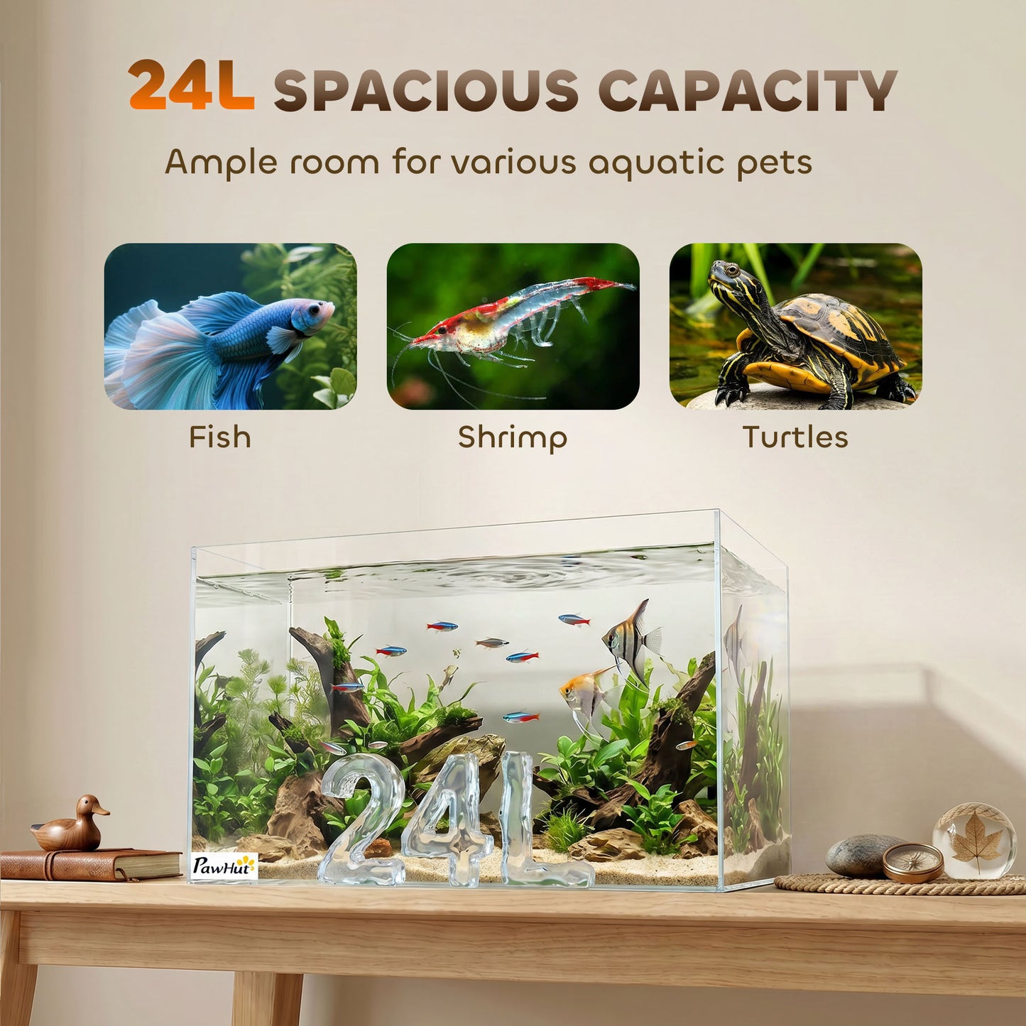 PawHut Fish Tank Bare Glass for DIY Glass Aquarium with Protective Base Mat 24L Transparent for Fish Shrimps