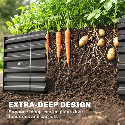 Outsunny Raised Beds for Garden, Galvanised Steel Outdoor Planters with Multi-reinforced Rods, 180 x 90 x 59 cm, Dark Grey