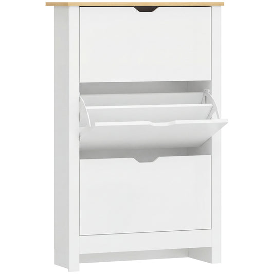 HOMCOM Slim Shoe Cabinet, Narrow Shoe Cupboard with 3 Flip Drawers, Adjustable Shelves for 18 Pairs of Shoes for Hallway, White