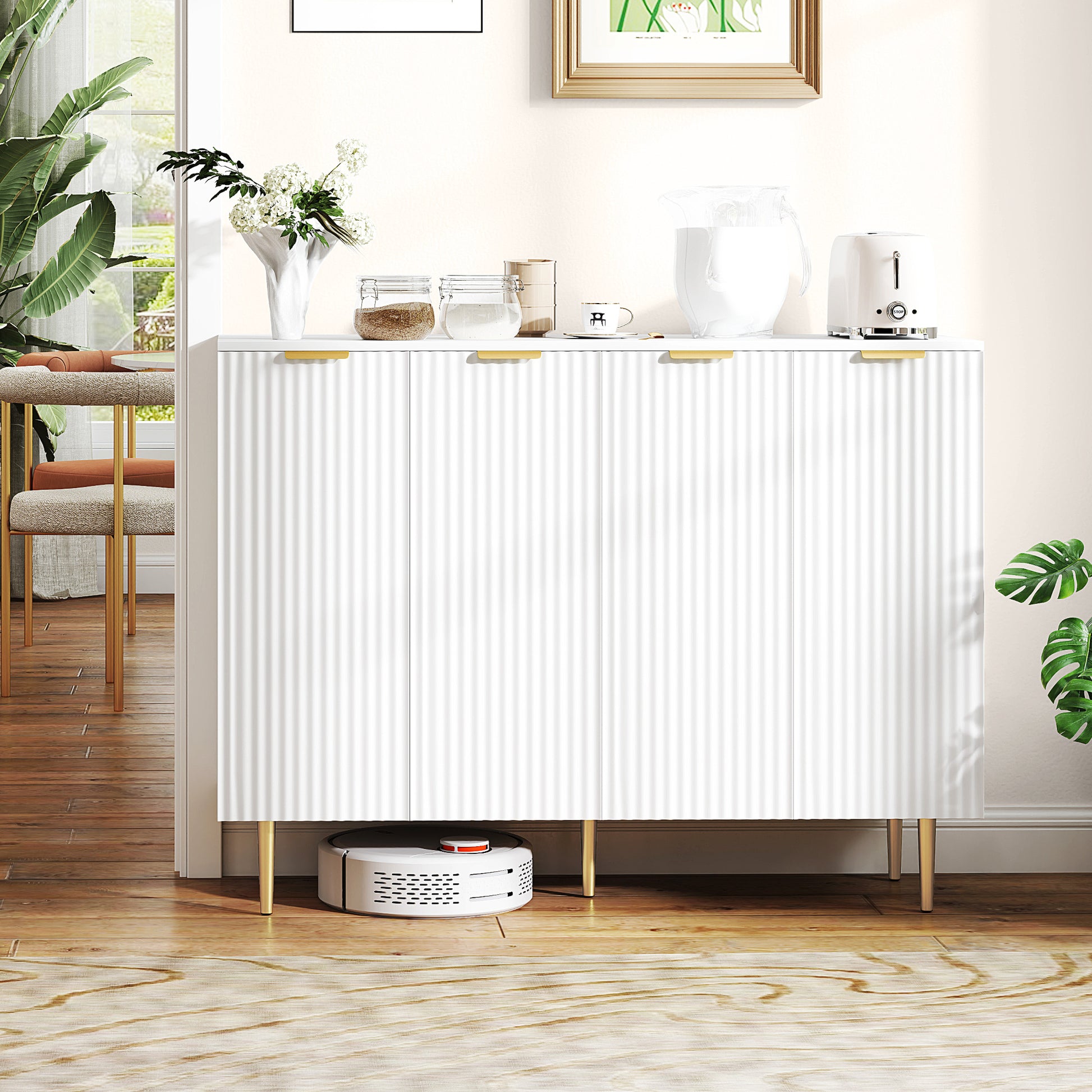 HOMCOM Sideboard Buffet Cabinet, Modern Kitchen Storage Cabinet with 4 Doors and Adjustable Shelves, White--ChewyGames-ChewyGames