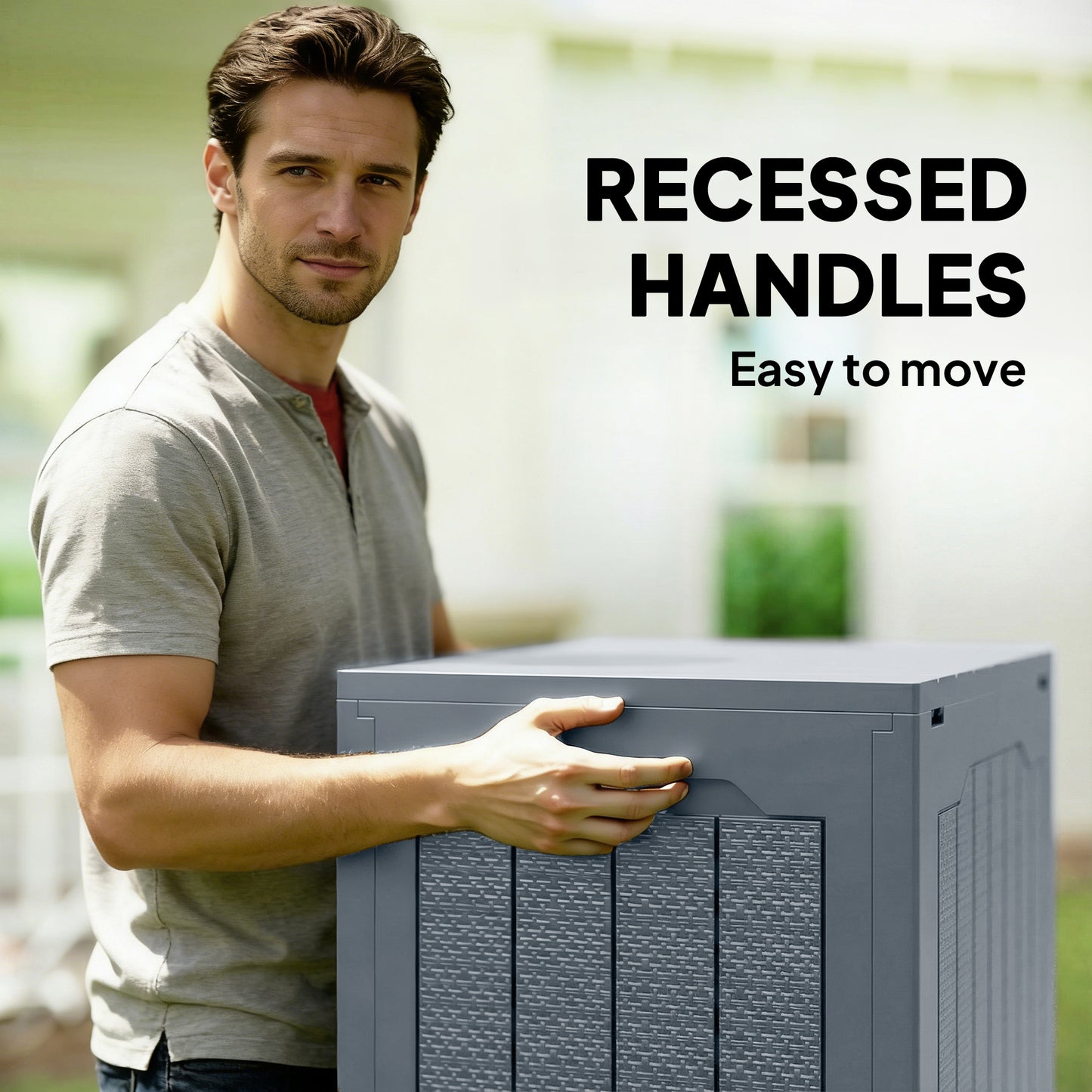 Outsunny 93L Plastic Garden Storage Box, Outdoor Storage Box with Handles, Waterproof Outdoor Storage Container, Light Grey