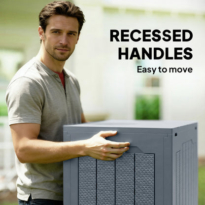 Outsunny 93L Plastic Garden Storage Box, Outdoor Storage Box with Handles, Waterproof Outdoor Storage Container, Light Grey