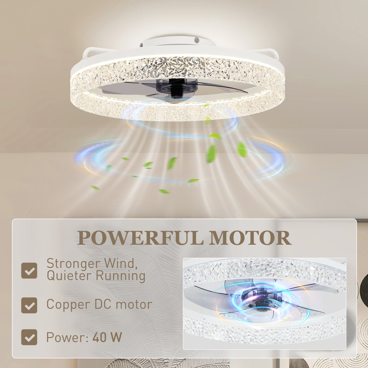 HOMCOM Ceiling Fan with Lights, Dimmable LED Mount Ceiling Fan Light with Remote App Control for Bedroom, White--ChewyGames-ChewyGames