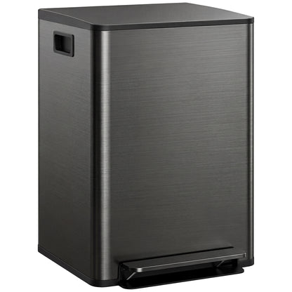 HOMCOM 60L Dual Compartment Stainless Steel Bin, with Deodoriser Holders - Black