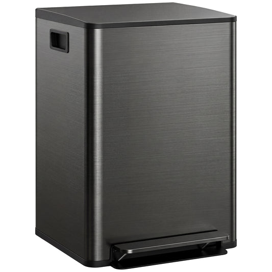 HOMCOM 60L Dual Compartment Stainless Steel Bin, with Deodoriser Holders - Black