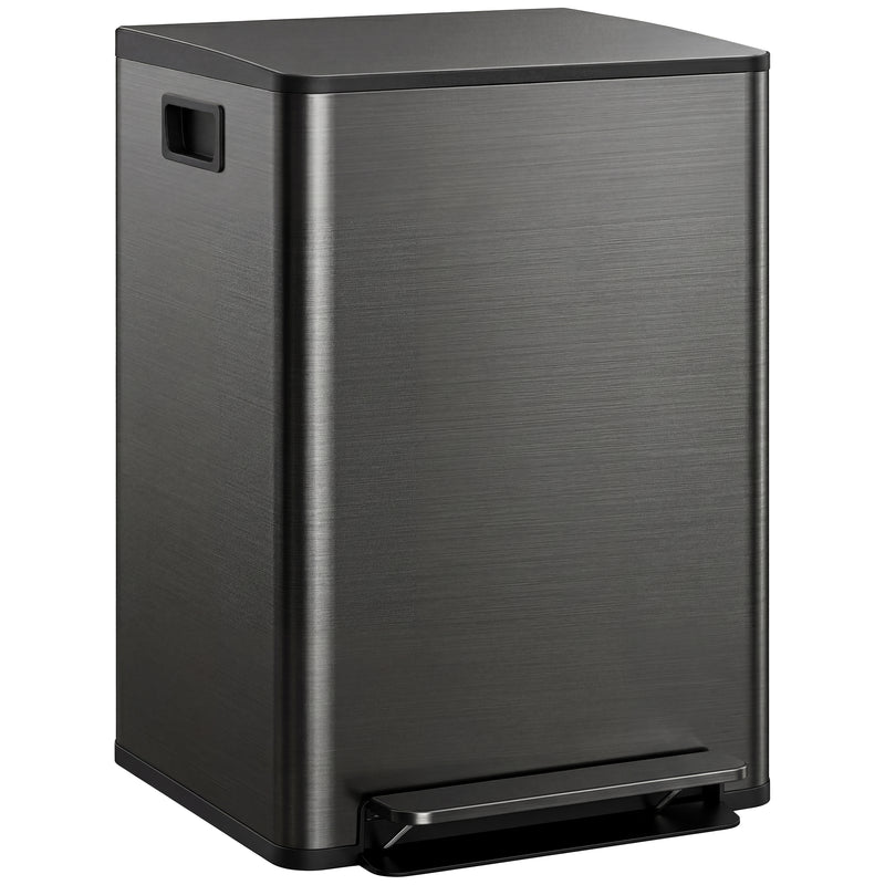 HOMCOM 60L Dual Compartment Stainless Steel Bin, with Deodoriser Holders - Black