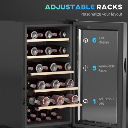 HOMCOM 41 Bottle Wine Fridge, 91 Litre Capacity, 45cm Freestanding Wine Cooler Fridge with Glass Door, LED Light, Digital Touch Screen, Temperature Control, Black