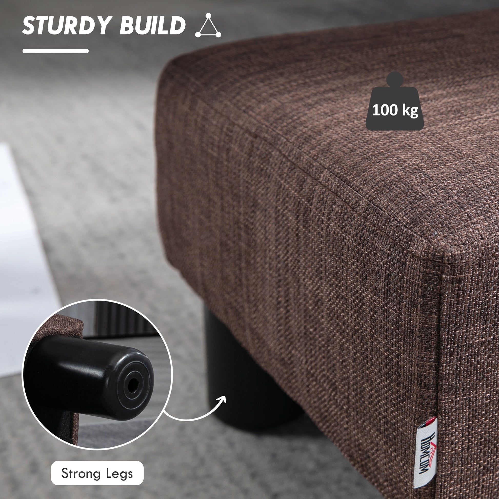 HOMCOM Linen Fabric Footstool Ottoman Cube with 4 Plastic Legs, Brown--ChewyGames-ChewyGames