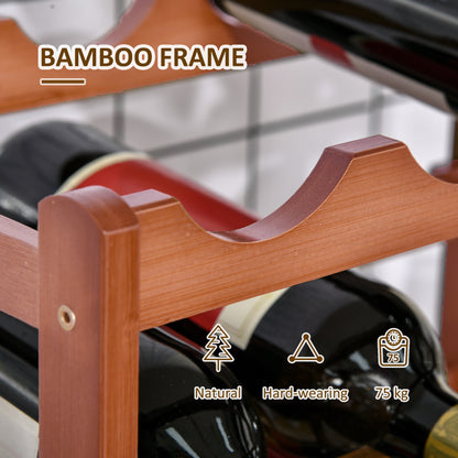 HOMCOM Free Standing Bamboo Wine Rack with 16 Bottles Holder, 4-tier Water Bottle Organiser, Display Shelf for Countertop, Home Bar, Brown
