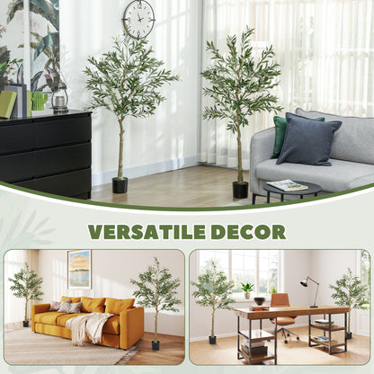 HOMCOM Set of Two Silk Leaf Artificial Olive Trees