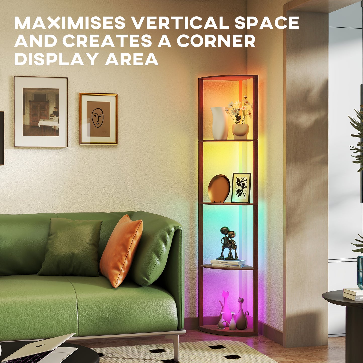 HOMCOM RGB Standing Lamp with Shelves, 4-Tier LED Floor Lamp with Multiple Lighting Modes, Brown