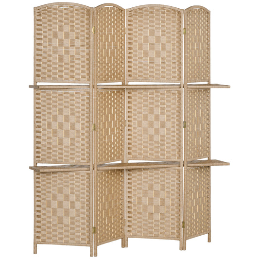 HOMCOM Freestanding Privacy Screen, 4 Panel Folding Room Divider for Living Room, Bedroom and Office, 160 x 170cm, Natural