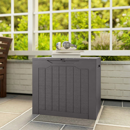 Outsunny 93L Plastic Garden Storage Box, Outdoor Storage Box with Handles, Waterproof Outdoor Storage Container, Brown