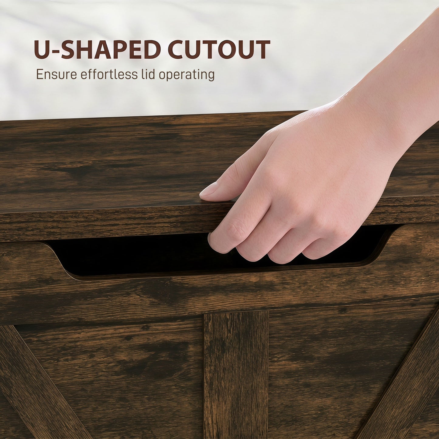HOMCOM 100L Home Storage Box, with Safety Hinge - Rustic Brown Wood-Effect