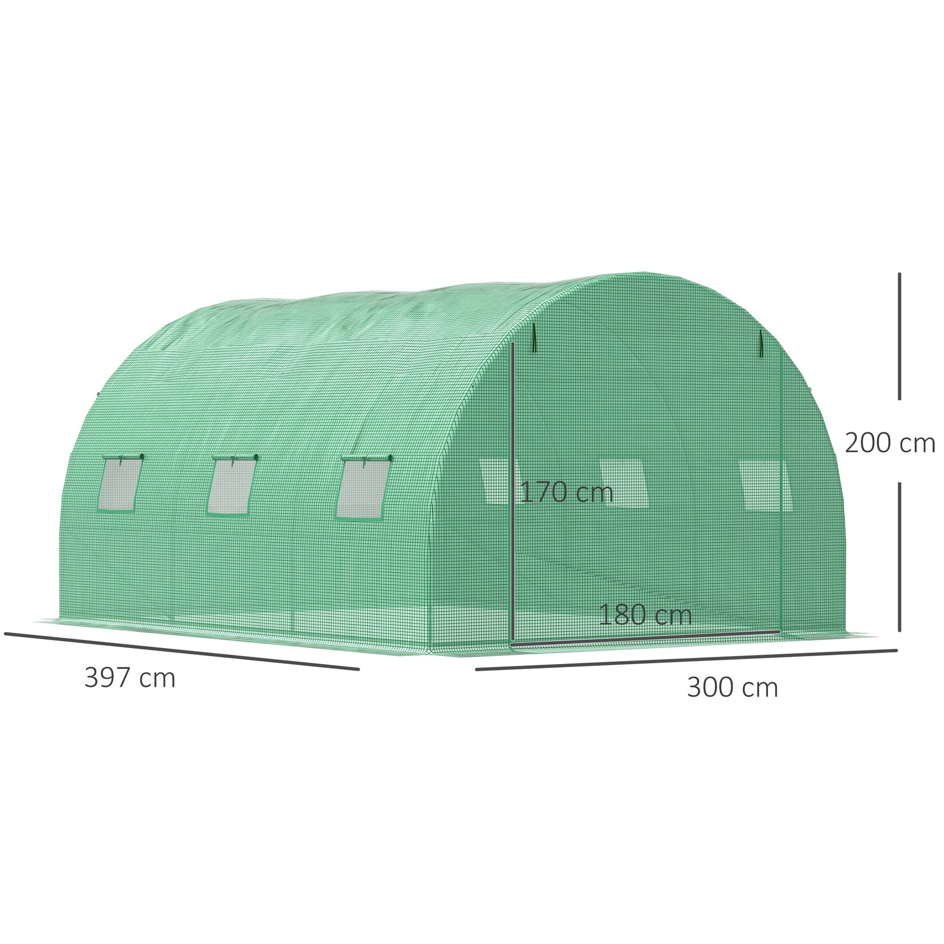 Outsunny Walk-in Polytunnel Greenhouse, Outdoor Garden Tunnel Greenhouse Tent with Zipped Roll-Up Door and 6 Mesh Windows, 4 x 3M--ChewyGames-ChewyGames