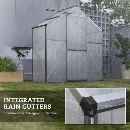 Outsunny 6 x 2.5ft Polycarbonate Greenhouse Walk-In Green House with Rain Gutter, Sliding Door, Window, Foundation, Dark Grey