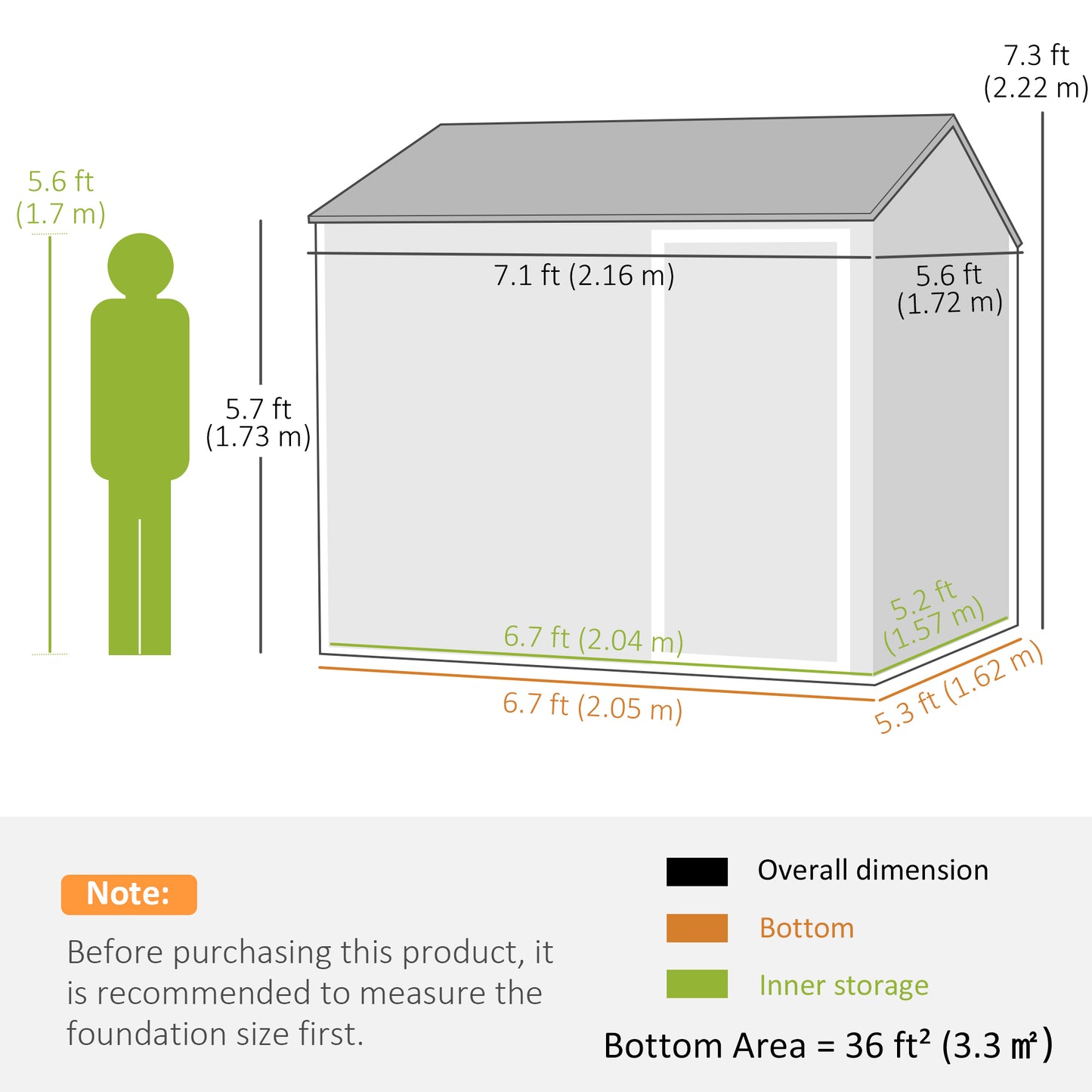 Outsunny 7 x 6ft Galvanised Garden Shed with Latch and Galvanised Steel Frame - Dark Grey