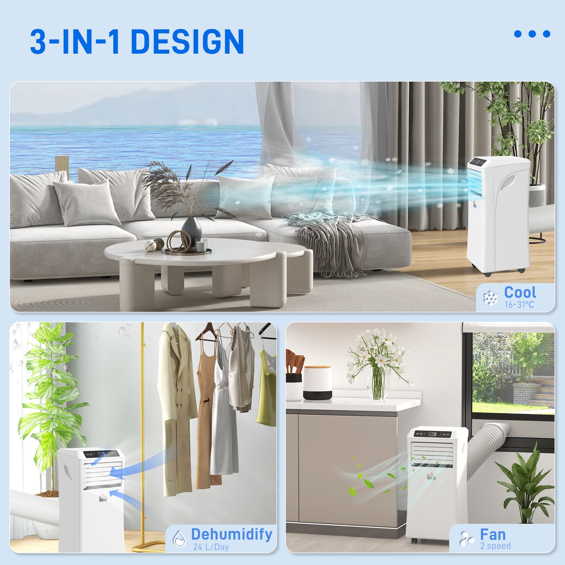 HOMCOM 9000 BTU Air Conditioning Unit, 3-in-1 Portable Air Conditioner, Dehumidifier, Cooling Fan with Remote Control, Digital Display, 2 Speeds, 24H Timer, Window Venting Kit, 28m²--ChewyGames-ChewyGames