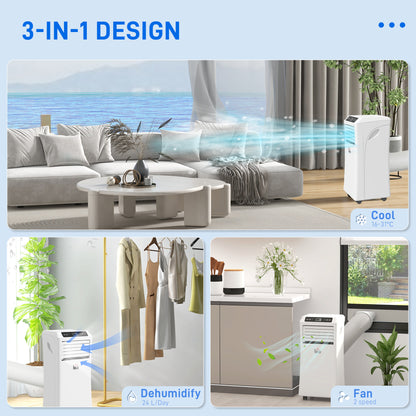 HOMCOM 9000 BTU Air Conditioning Unit, 3-in-1 Portable Air Conditioner, Dehumidifier, Cooling Fan with Remote Control, Digital Display, 2 Speeds, 24H Timer, Window Venting Kit, 28m²--ChewyGames-ChewyGames
