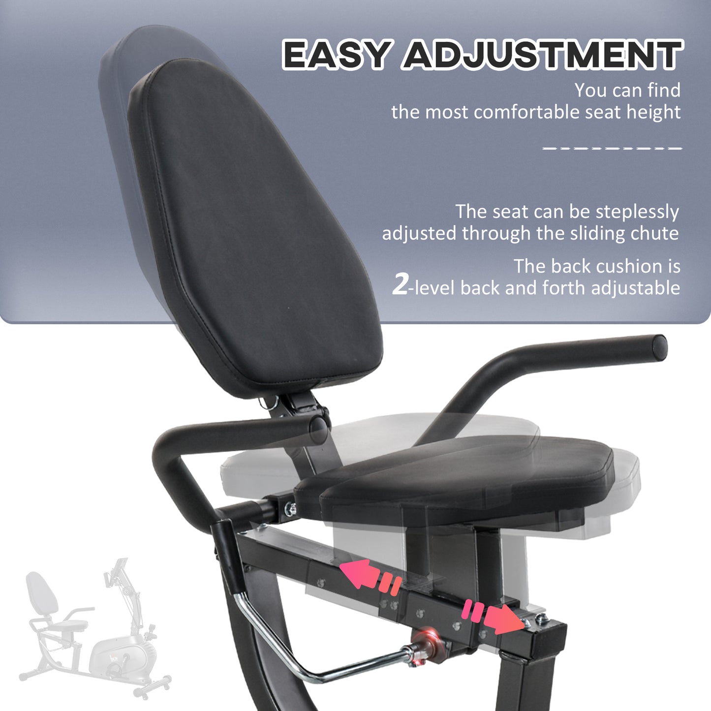 HOMCOM Recumbent Seated Exercise Bike, Recovery Rehab Exercise Bike Home Exerciser, 8-Level Magnetic Resistance Stationary Bike with Pad Holder, LCD Monitor, Wheels for Indoor Cardio Workout, Black