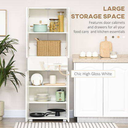 HOMCOM Storage Cabinet, Kitchen Cupboard with 3 Adjustable Shelves, 60L x 35W x 170H cm, White