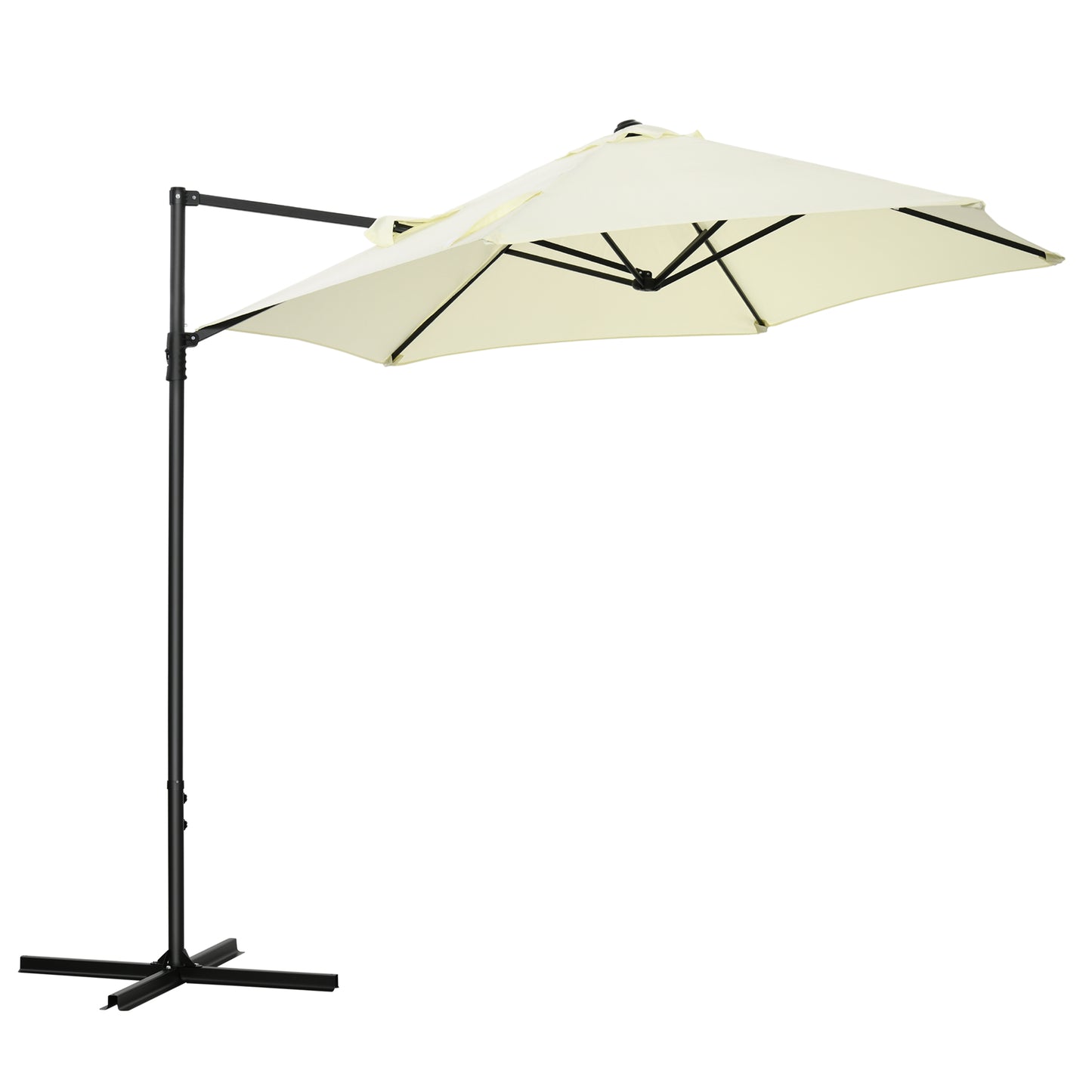 Outsunny 2.5M Garden Cantilever Parasol, Offset Roma Patio Umbrella Hanging Sun Shade Canopy Shelter with 360° Rotation and Cross Base, Beige