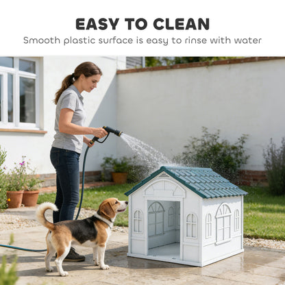 PawHut Plastic Weather-Resistant Dog House, for Indoors and Outdoors, Medium Dogs - White and Blue