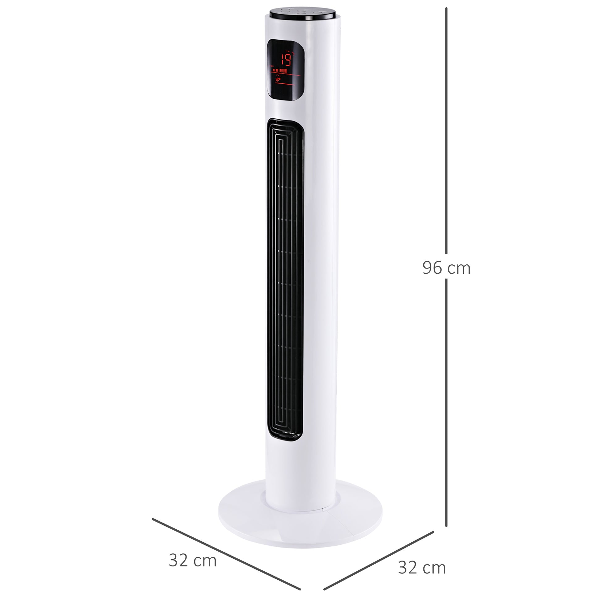 HOMCOM 38'' Freestanding Tower Fan, 3 Speed 3 Mode, 12h Timer, 70 Degree Oscillation, LED Panel, 5M Remote Controller, White--ChewyGames-ChewyGames