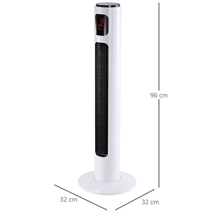 HOMCOM 38'' Freestanding Tower Fan, 3 Speed 3 Mode, 12h Timer, 70 Degree Oscillation, LED Panel, 5M Remote Controller, White--ChewyGames-ChewyGames