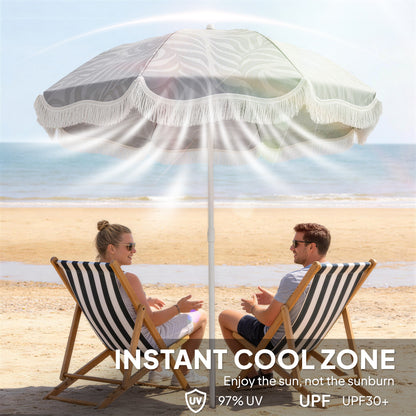 Outsunny 1.8 m Beach Umbrella Parasol with Sand Anchor, Portable Tilting Garden Parasol with Adjustable Height, Light Grey