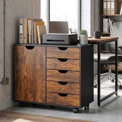 HOMCOM Multi-Storage Mobile Office Storage Cabinet - Rustic Brown